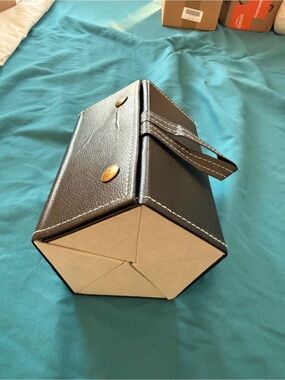 Black Faux Leather Hexagon Jewelry Travel Case
